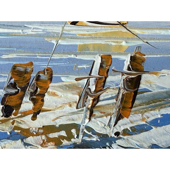 Framed Oil Painting Nautical Boats Impasto Framed Unsigned Docks Mooring Sea Sky - Picture 7 of 16